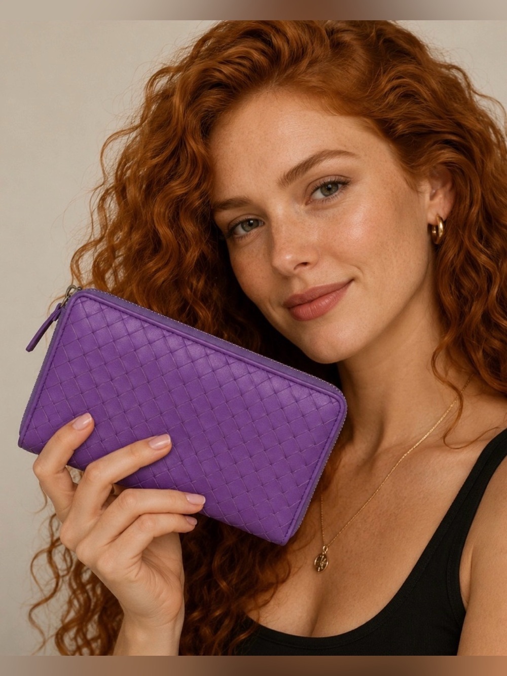 💜 Bottega Veneta Woven Zip Wallet in Purple with Box and Shopping Bag